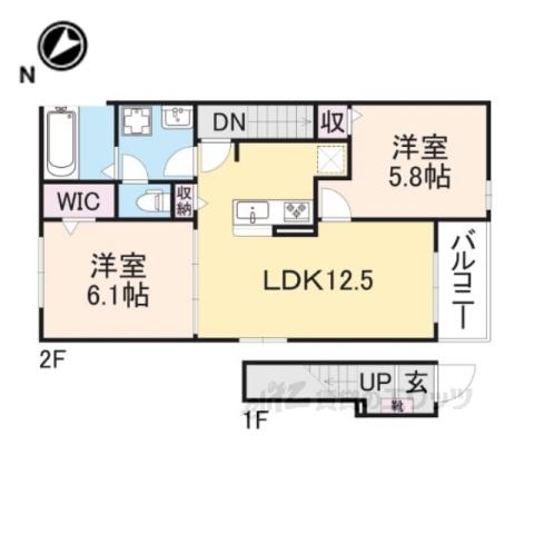ベルカレント2(2LDK/2階)の間取り写真