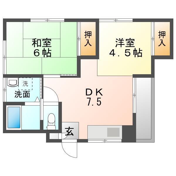 フラッツ高山 C棟(2DK/1階)の間取り写真