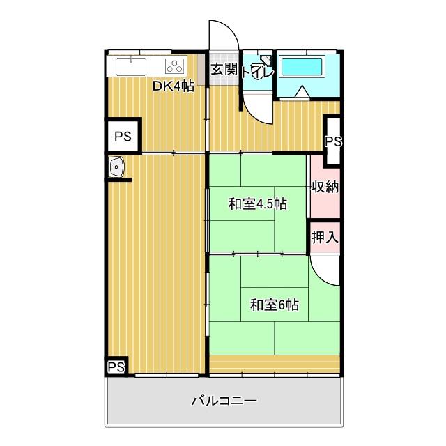 緑ヶ丘グランドハイツ(3DK/2階)の間取り写真