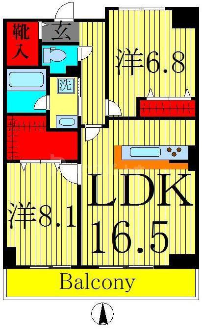 ロイヤルパークスシーサー(2LDK/9階)の間取り写真