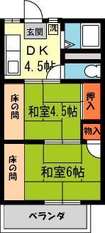 コーポ鼓が滝(2DK/2階)の間取り写真