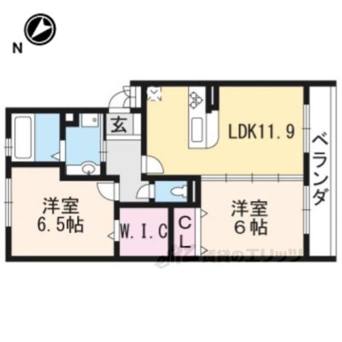 セレーノ栗東A棟(2LDK/1階)の間取り写真