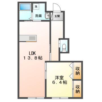 ヒーリングプレイス(1LDK/1階)の間取り写真