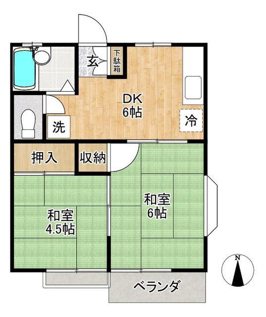 スカイハイツ座間(2DK/2階)の間取り写真