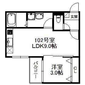 ポラリス小田部 628(1LDK/1階)の間取り写真