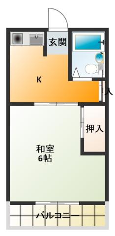 しんらいA(1K/2階)の間取り写真