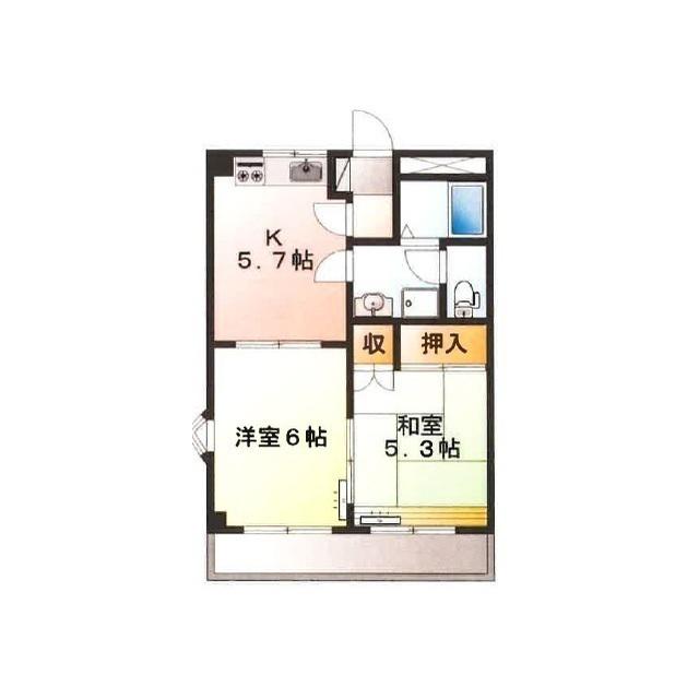 パレス野添II(2K/2階)の間取り写真