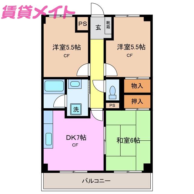 グリーンヒル山の手(3DK/2階)の間取り写真
