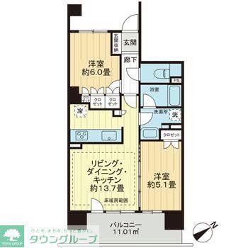 ライオンズ市川国府台レジデンス(2LDK/9階)の間取り写真