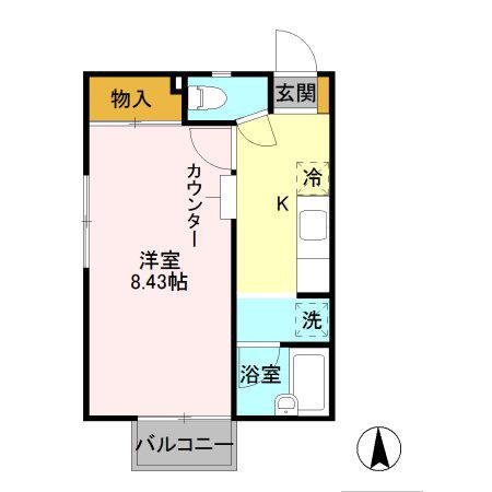 ハイツ信楽B(1K/2階)の間取り写真