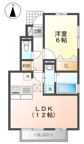 セジュール 桜つつみII(1LDK/1階)の間取り写真