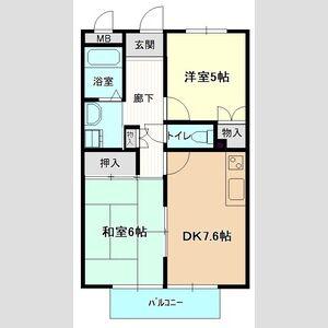 ノイハオス城西(2DK/2階)の間取り写真