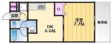 フジパレス式内町Ⅰ番館(1DK/1階)の間取り写真