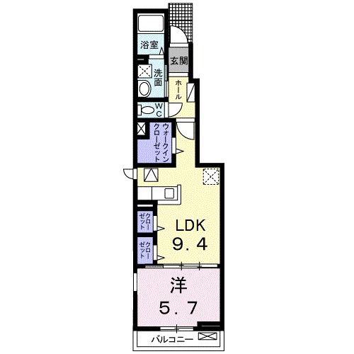 マーリエヴィラ C(1LDK/1階)の間取り写真