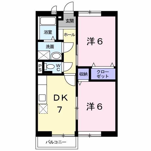 エステート永浦2(2DK/1階)の間取り写真
