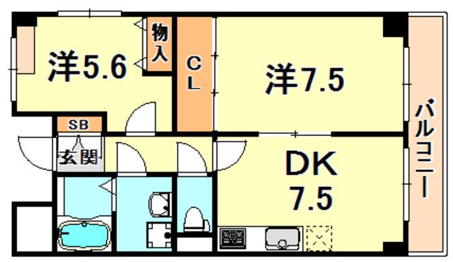 グローリー摩耶(2DK/3階)の間取り写真