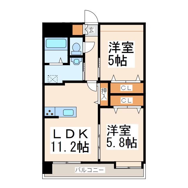 サムティ熊本RIOBRANCO(2LDK/7階)の間取り写真