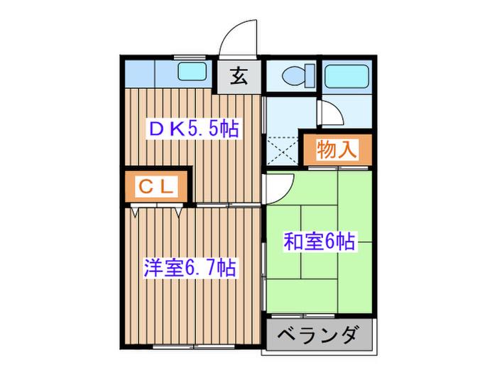 八本松ヴィレッジ(2DK/2階)の間取り写真