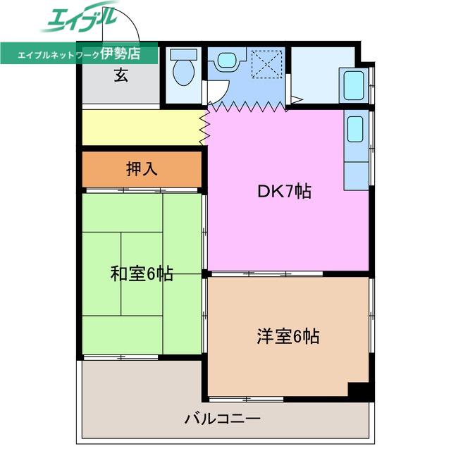 馬瀬ハイツ(2DK/4階)の間取り写真