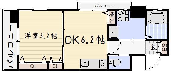 ミーナ原町(1DK/8階)の間取り写真