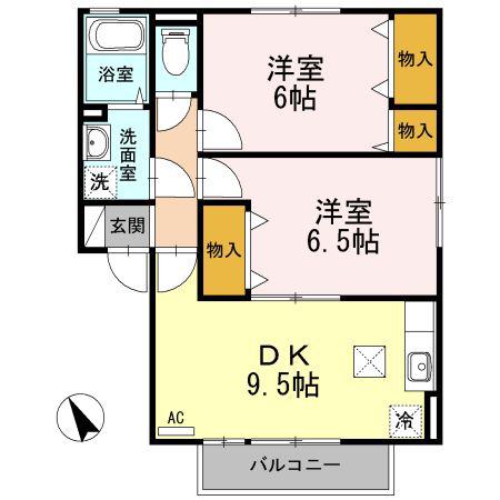 サンモール川口A棟(2DK/1階)の間取り写真