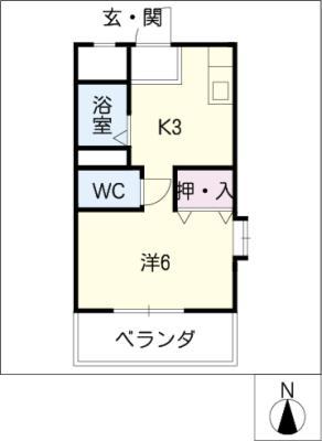 マンション朝倉(1K/3階)の間取り写真