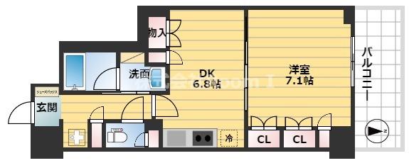 ルネフラッツ谷町四丁目(1DK/11階)の間取り写真