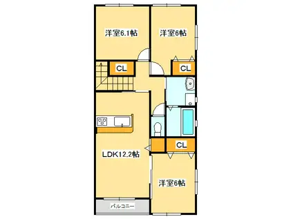 レーヴKI(3LDK/2階)の間取り写真