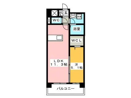 ヴィンテージ箱崎東(1LDK/7階)の間取り写真