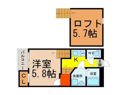 CREO堀田壱番館(1K/2階)の間取り写真