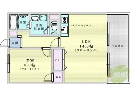 サニーサイド新大阪(1LDK/4階)の間取り写真