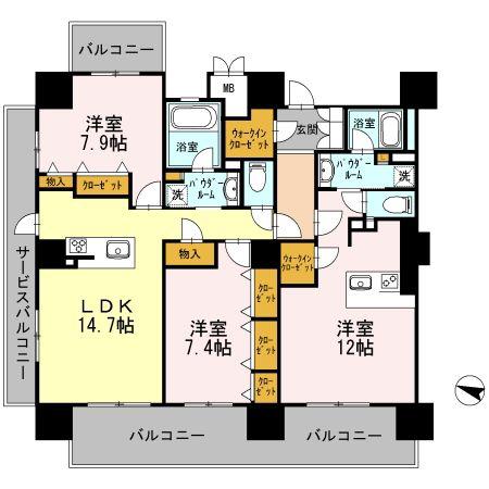 ロイヤルパークスERささしま ウエスト(3LDK/19階)の間取り写真