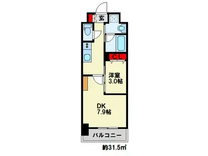 コンダクトレジデンスJINNOHARU(1LDK/6階)の間取り写真