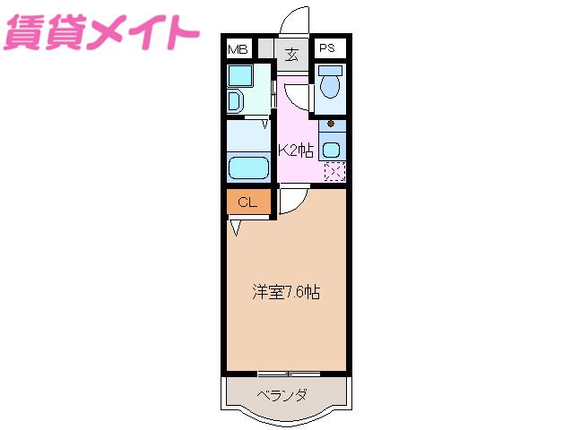 サンピセス(1K/4階)の間取り写真