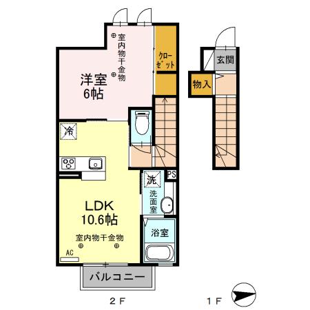 クレセント(1LDK/2階)の間取り写真