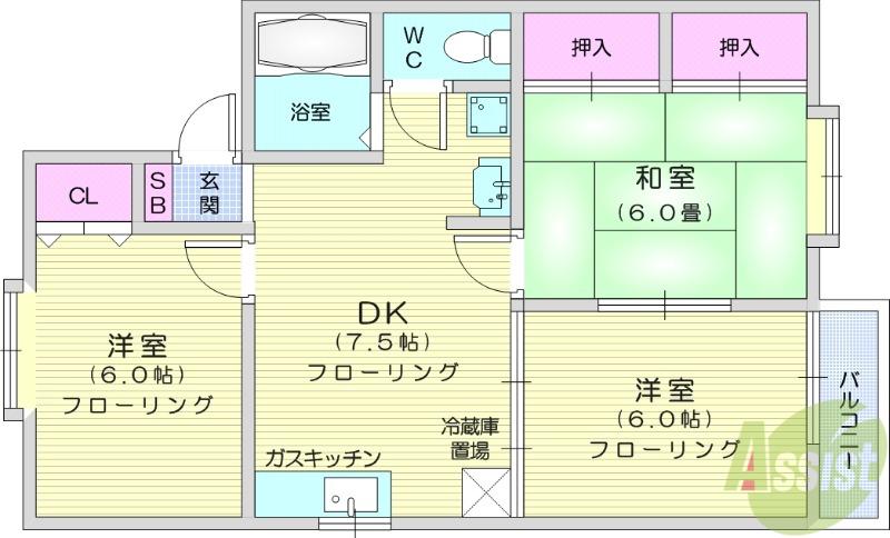 クレールハイツ(3DK/2階)の間取り写真