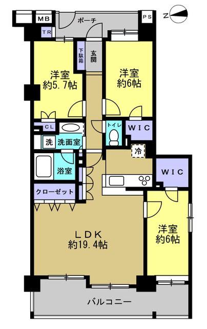 コスモ狛江ツインフォルムウエストコート(3LDK/2階)の間取り写真