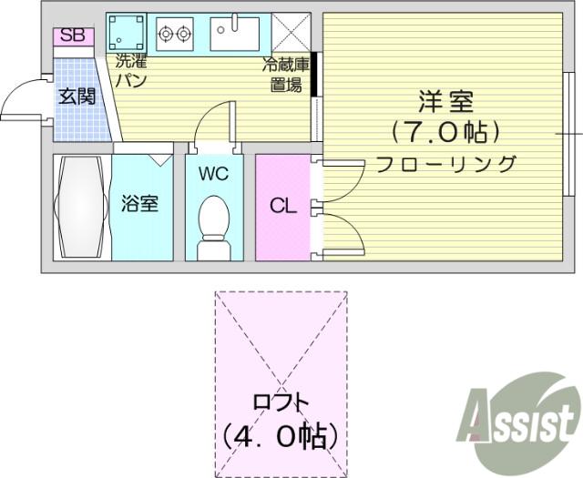 プリンスコート山手町A(1K/2階)の間取り写真