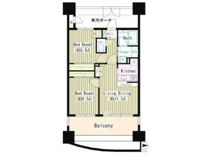 ミオカステーロ府中宮町(2LDK/12階)の間取り写真