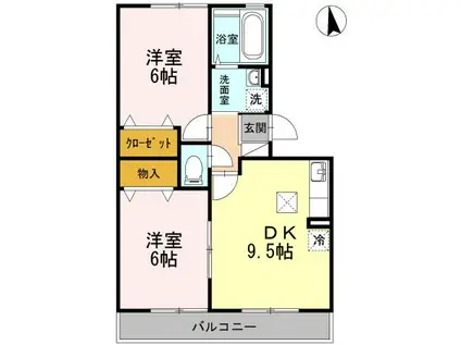 コンフォールII号館(2DK/1階)の間取り写真