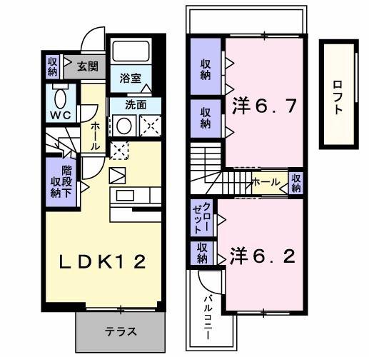 サニーセレノC棟(2LDK/1階)の間取り写真
