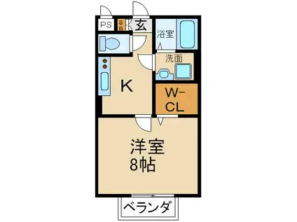 ロベリア枚方B棟(1K/2階)の間取り写真