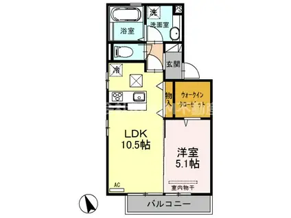 ラ・ヴェスタII(1LDK/1階)の間取り写真
