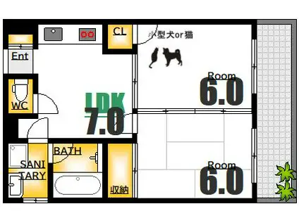 Kビル(2DK/4階)の間取り写真