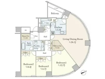 青山ザ・タワー(3LDK/15階)の間取り写真