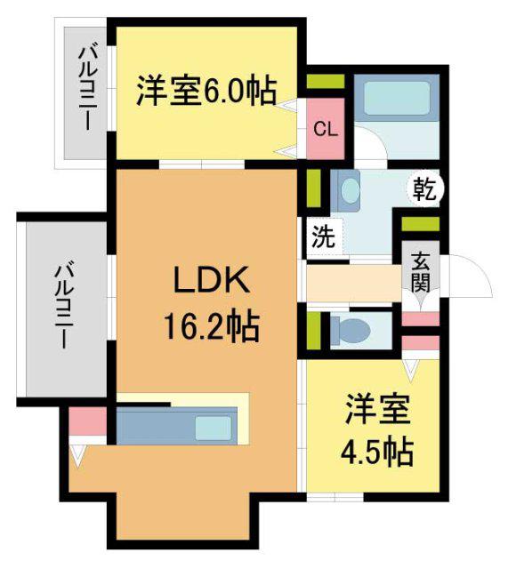 D-RESIDENCE荘園B(2LDK/2階)の間取り写真