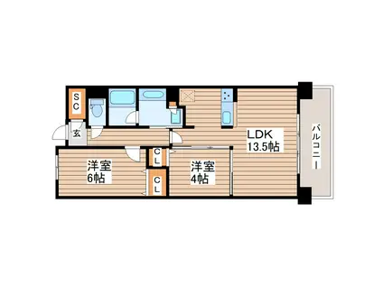 レジディア仙台北四番丁プレイス(2LDK/2階)の間取り写真