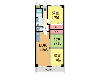 ボナミ田中マンションPARTII(3LDK/1階)の間取り写真