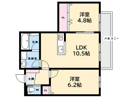 草津ハウス(2LDK/1階)の間取り写真