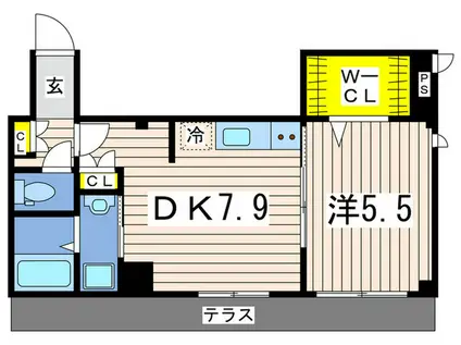 ザ・パークマンション紅葉坂(1DK/1階)の間取り写真